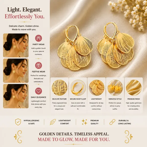 Elegant_Gold_Tone_Leaf_Drop_Earrings_For_Women_Layered_Textured_Leaf_Design_With_Fine_Line_Detailing_Stylish_Statement_Fashion_Jewellery_For_Party_Wedding_Festive_And_Special_Occasions