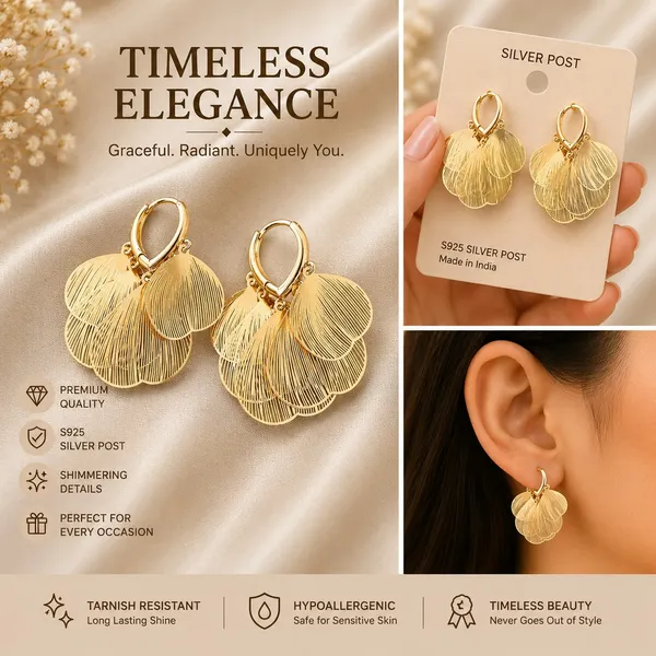 Elegant_Gold_Tone_Leaf_Drop_Earrings_For_Women_Layered_Textured_Leaf_Design_With_Fine_Line_Detailing_Stylish_Statement_Fashion_Jewellery_For_Party_Wedding_Festive_And_Special_Occasions