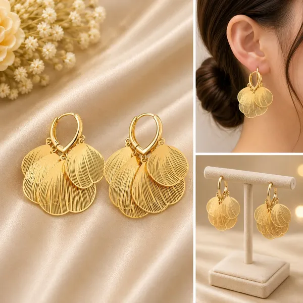 Elegant_Gold_Tone_Leaf_Drop_Earrings_For_Women_Layered_Textured_Leaf_Design_With_Fine_Line_Detailing_Stylish_Statement_Fashion_Jewellery_For_Party_Wedding_Festive_And_Special_Occasions