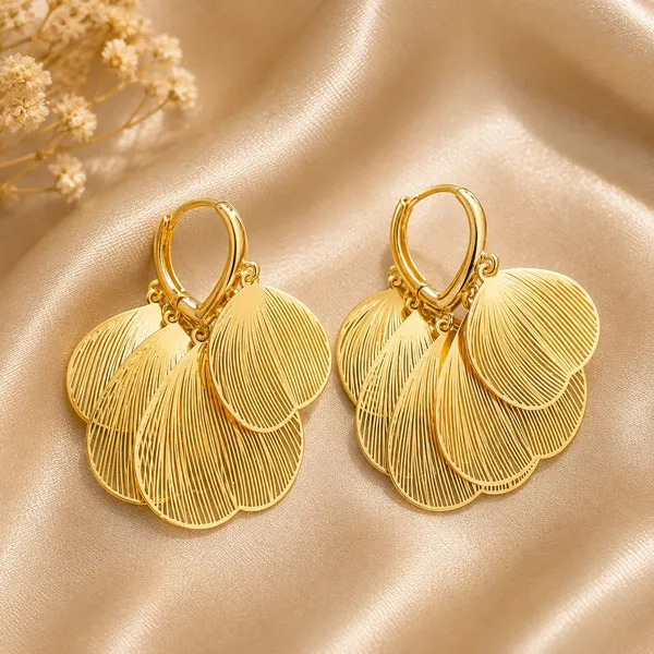 Elegant_Gold_Tone_Leaf_Drop_Earrings_For_Women_Layered_Textured_Leaf_Design_With_Fine_Line_Detailing_Stylish_Statement_Fashion_Jewellery_For_Party_Wedding_Festive_And_Special_Occasions