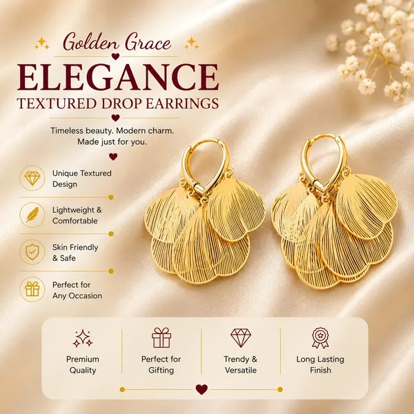 Elegant_Gold_Tone_Leaf_Drop_Earrings_For_Women_Layered_Textured_Leaf_Design_With_Fine_Line_Detailing_Stylish_Statement_Fashion_Jewellery_For_Party_Wedding_Festive_And_Special_Occasions
