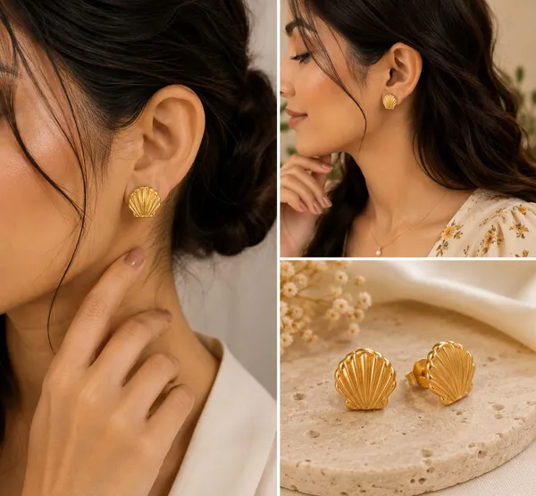 Elegant_Gold_Tone_Seashell_Stud_Earrings_For_Women_Textured_Shell_Design_Statement_Jewellery_For_Party_Wedding_Festive_Beach_Vacation_And_Everyday_Wear
