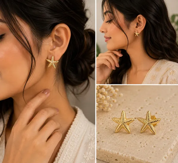Gold_Tone_Starfish_Stud_Earrings_For_Women_Textured_Sea_Star_Design_Trendy_Minimalist_Jewellery_For_Beach_Vacation_Party_Casual_And_Everyday_Wear