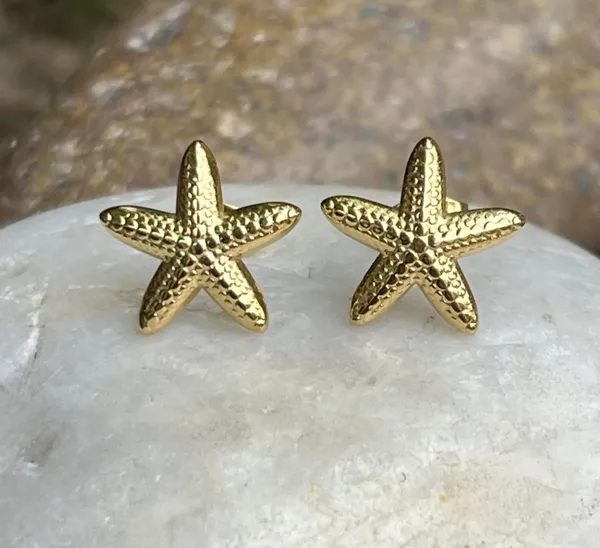 Gold_Tone_Starfish_Stud_Earrings_For_Women_Textured_Sea_Star_Design_Trendy_Minimalist_Jewellery_For_Beach_Vacation_Party_Casual_And_Everyday_Wear