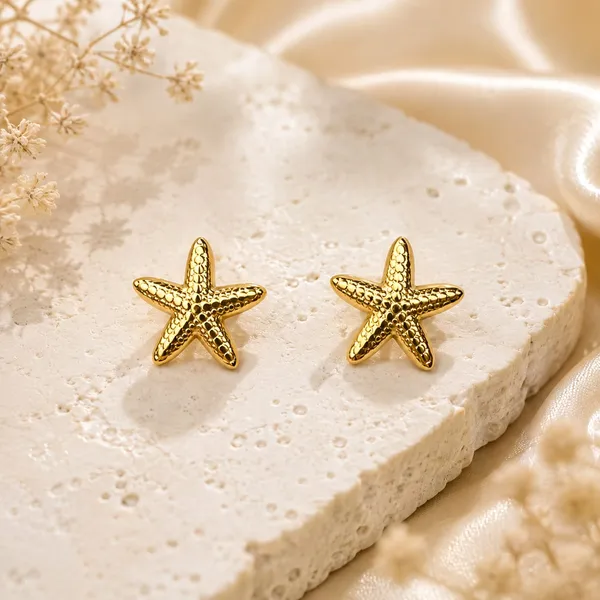 Gold_Tone_Starfish_Stud_Earrings_For_Women_Textured_Sea_Star_Design_Trendy_Minimalist_Jewellery_For_Beach_Vacation_Party_Casual_And_Everyday_Wear