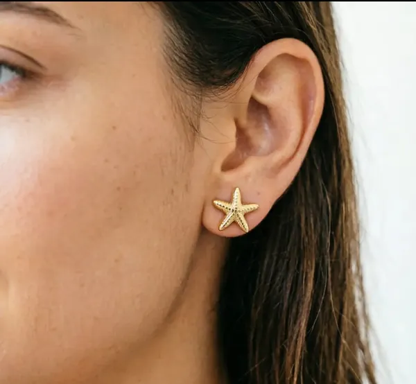 Gold_Tone_Starfish_Stud_Earrings_For_Women_Textured_Sea_Star_Design_Trendy_Minimalist_Jewellery_For_Beach_Vacation_Party_Casual_And_Everyday_Wear