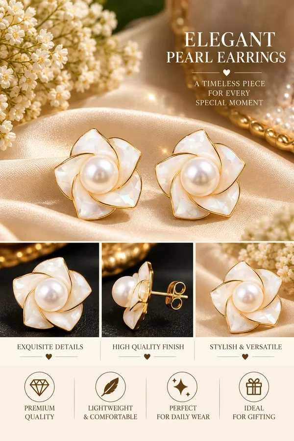 Elegant_White_Floral_Pearl_Stud_Earrings_For_Women_Mother_Of_Pearl_Effect_Flower_Design_Gold_Tone_Statement_Fashion_Jewellery