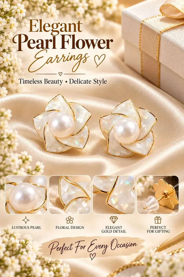 Elegant_White_Floral_Pearl_Stud_Earrings_For_Women_Mother_Of_Pearl_Effect_Flower_Design_Gold_Tone_Statement_Fashion_Jewellery