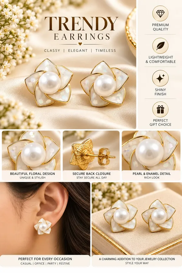 Elegant_White_Floral_Pearl_Stud_Earrings_For_Women_Mother_Of_Pearl_Effect_Flower_Design_Gold_Tone_Statement_Fashion_Jewellery