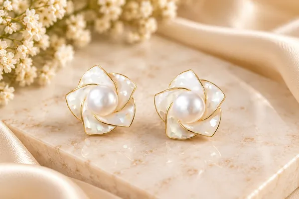 Elegant_White_Floral_Pearl_Stud_Earrings_For_Women_Mother_Of_Pearl_Effect_Flower_Design_Gold_Tone_Statement_Fashion_Jewellery