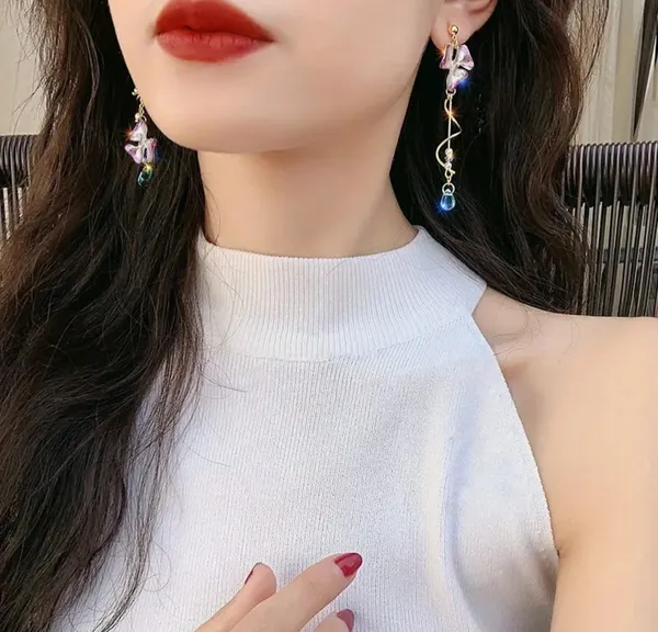 Elegant_Pink_Floral_Blue_Drop_Earrings_For_Women_Silver_Tone_Pearl_Beaded_Crystal_Statement_Jewellery_For_Party_Wedding_Festive_And_Stylish_Occasion_Wear