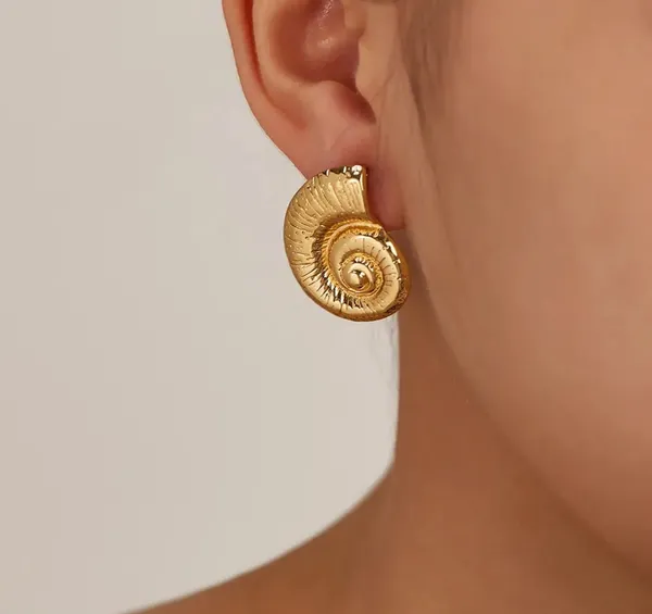 Elegant_Gold_Tone_Spiral_Shell_Stud_Earrings_For_Women_Textured_Nautical_Statement_Jewellery_For_Party_Wedding_Festive_Ethnic_And_Everyday_Wear