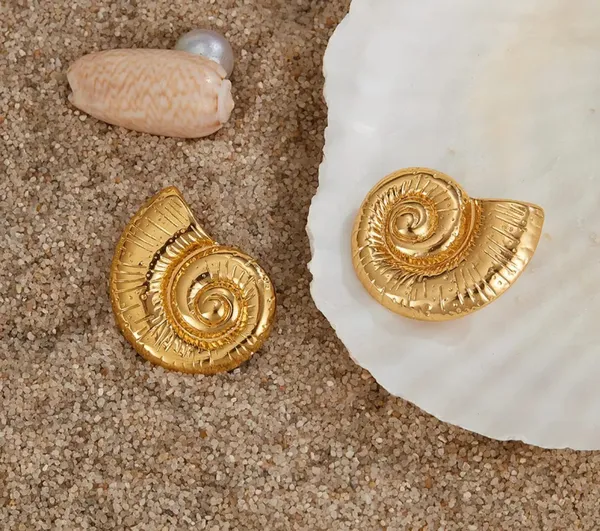 Elegant_Gold_Tone_Spiral_Shell_Stud_Earrings_For_Women_Textured_Nautical_Statement_Jewellery_For_Party_Wedding_Festive_Ethnic_And_Everyday_Wear