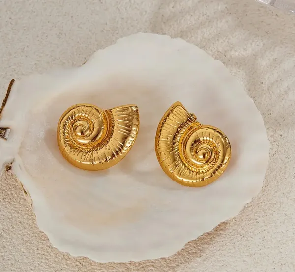 Elegant_Gold_Tone_Spiral_Shell_Stud_Earrings_For_Women_Textured_Nautical_Statement_Jewellery_For_Party_Wedding_Festive_Ethnic_And_Everyday_Wear