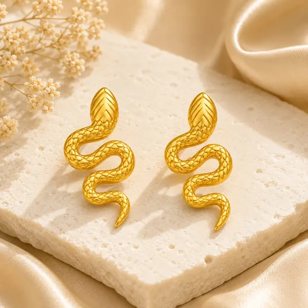 Gold_Tone_Snake_Drop_Earrings_For_Women_Textured_Serpent_Design_Trendy_Statement_Jewellery_For_Party_Casual_Evening_Vacation_And_Everyday_Wear