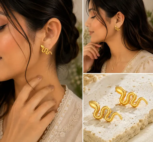 Gold_Tone_Snake_Drop_Earrings_For_Women_Textured_Serpent_Design_Trendy_Statement_Jewellery_For_Party_Casual_Evening_Vacation_And_Everyday_Wear