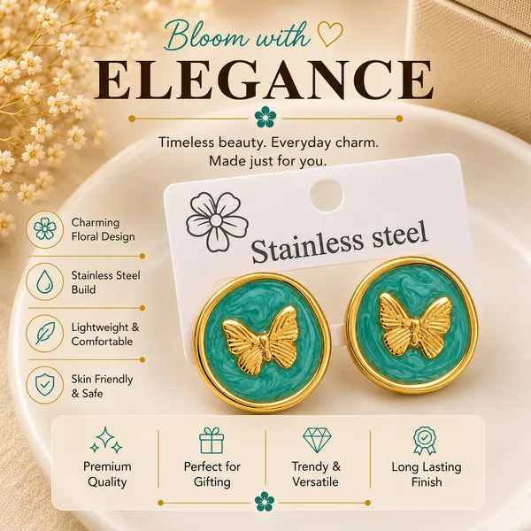 Elegant_Green_Butterfly_Stud_Earrings_For_Women_Gold_Tone_Round_Earrings_With_Enamel_Finish_Trendy_Fashion_Jewellery_For_Party_Office_Festive_And_Everyday_Wear