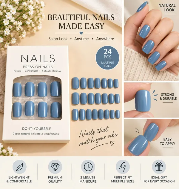 24_Pcs_Blue_Press_On_Nails_For_Women_Glossy_Solid_Blue_Artificial_Nail_Set_With_Multiple_Sizes_Reusable_Diy_False_Nails_For_Home_Manicure_Party_Wedding_And_Everyday_Wear