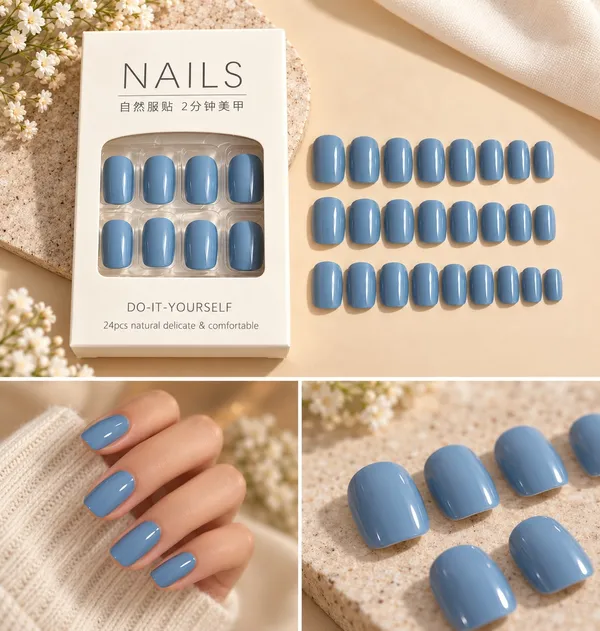 24_Pcs_Blue_Press_On_Nails_For_Women_Glossy_Solid_Blue_Artificial_Nail_Set_With_Multiple_Sizes_Reusable_Diy_False_Nails_For_Home_Manicure_Party_Wedding_And_Everyday_Wear