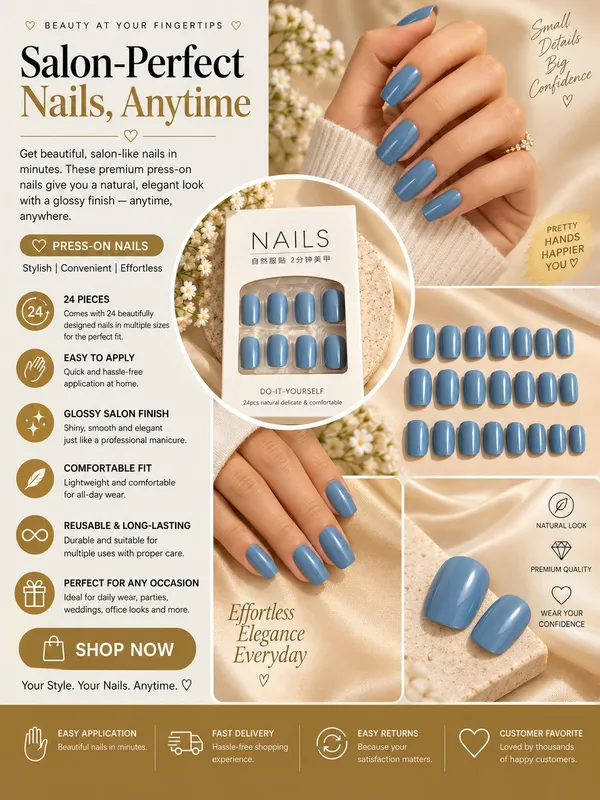 24_Pcs_Blue_Press_On_Nails_For_Women_Glossy_Solid_Blue_Artificial_Nail_Set_With_Multiple_Sizes_Reusable_Diy_False_Nails_For_Home_Manicure_Party_Wedding_And_Everyday_Wear