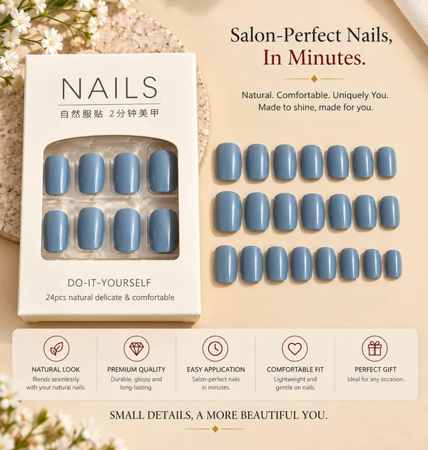 24_Pcs_Blue_Press_On_Nails_For_Women_Glossy_Solid_Blue_Artificial_Nail_Set_With_Multiple_Sizes_Reusable_Diy_False_Nails_For_Home_Manicure_Party_Wedding_And_Everyday_Wear