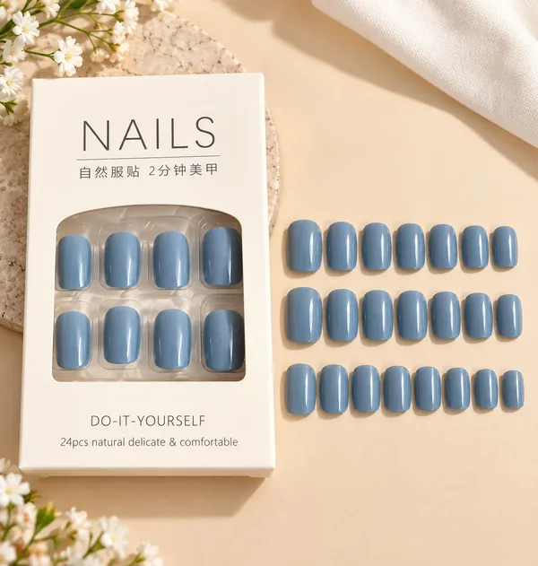 24_Pcs_Blue_Press_On_Nails_For_Women_Glossy_Solid_Blue_Artificial_Nail_Set_With_Multiple_Sizes_Reusable_Diy_False_Nails_For_Home_Manicure_Party_Wedding_And_Everyday_Wear