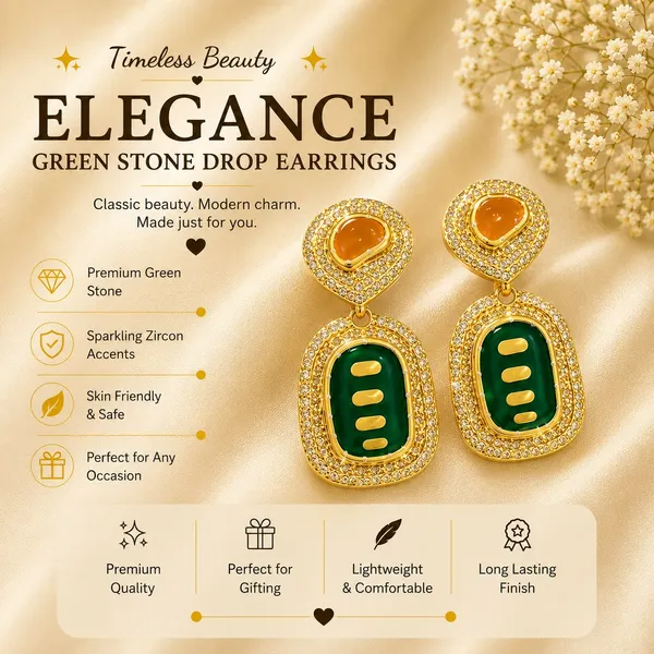 Elegant_Green_And_Golden_Drop_Earrings_For_Women_Premium_Geometric_Design_With_Green_Enamel_Detailing_Amber_Center_Stones_And_Sparkling_Crystal_Border_Trendy_Statement_Fashion_Jewellery_For_Party_Wedding_And_Festive_Wear