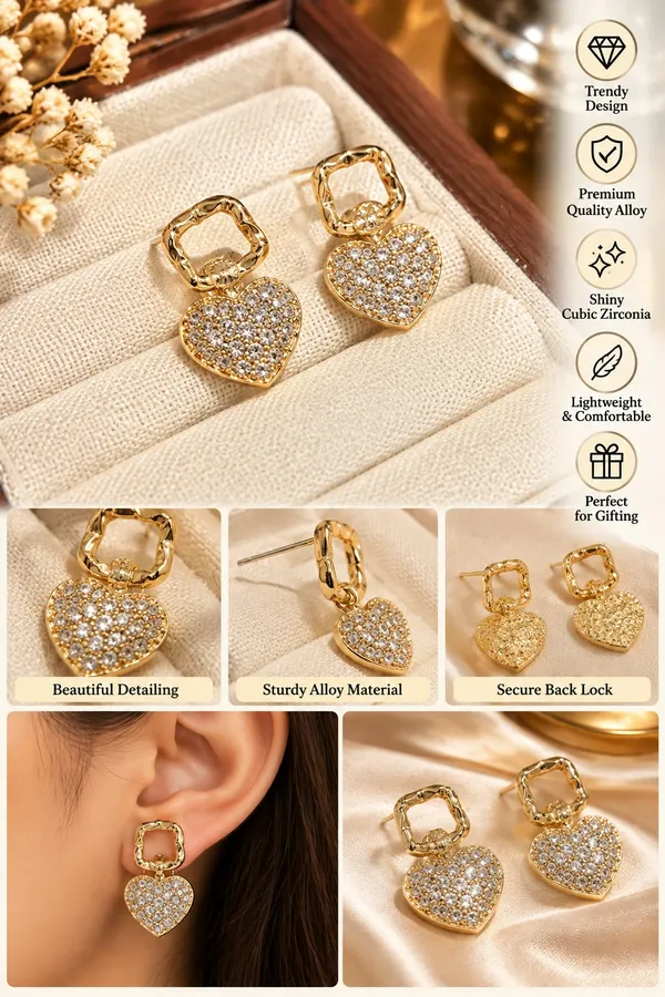 Elegant_Gold_Heart_Drop_Earrings_For_Women_Sparkling_Crystal_Heart_Design_Gold_Tone_Dangle_Fashion_Jewellery_For_Party_Festive_Wear
