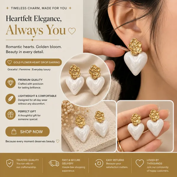 Elegant_White_Heart_Drop_Earrings_For_Women_Glossy_Marble_Effect_Heart_Design_With_Textured_Gold_Tone_Floral_Studs_Romantic_Trendy_Fashion_Jewellery_For_Party_Festive_And_Daily_Wear