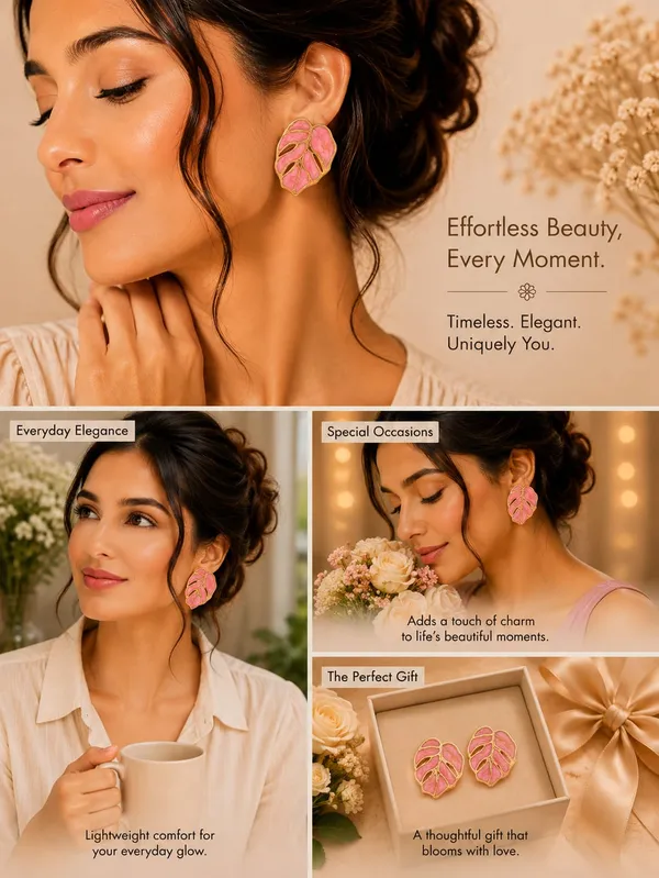 Elegant_Pink_Leaf_Stud_Earrings_For_Women_Gold_Tone_Botanical_Leaf_Design_Stainless_Steel_Fashion_Jewellery_Stylish_Statement_Earrings_For_Girls_Party_Wear_Festive_Wedding_And_Everyday_Accessories