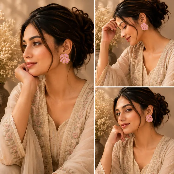 Elegant_Pink_Leaf_Stud_Earrings_For_Women_Gold_Tone_Botanical_Leaf_Design_Stainless_Steel_Fashion_Jewellery_Stylish_Statement_Earrings_For_Girls_Party_Wear_Festive_Wedding_And_Everyday_Accessories