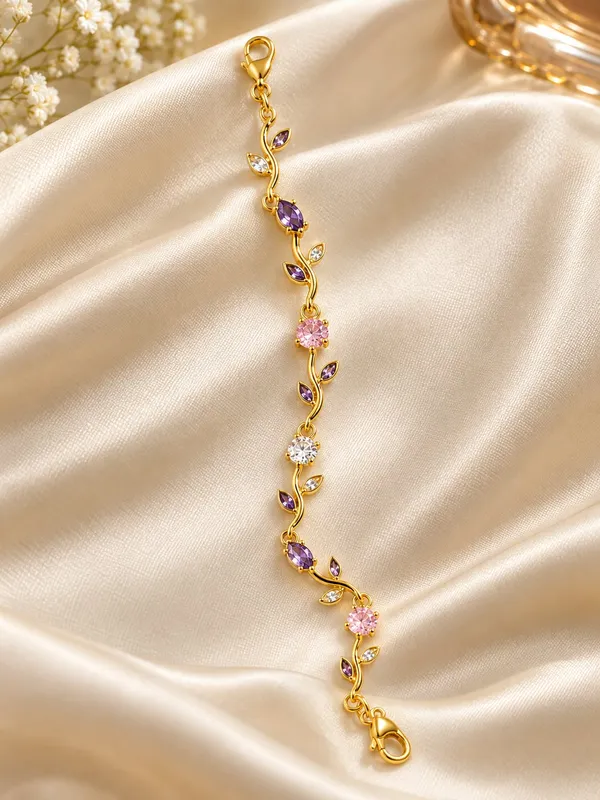 Elegant_Gold_Tone_Purple_And_Pink_Crystal_Leaf_Vine_Bracelet_For_Women_With_Sparkling_Gemstone_Accents_Floral_Inspired_Adjustable_Fashion_Jewellery_For_Party_Wedding_Festive_And_Everyday_Wear