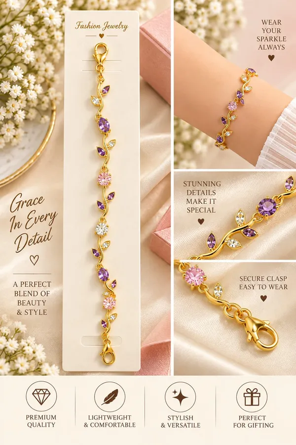 Elegant_Gold_Tone_Purple_And_Pink_Crystal_Leaf_Vine_Bracelet_For_Women_With_Sparkling_Gemstone_Accents_Floral_Inspired_Adjustable_Fashion_Jewellery_For_Party_Wedding_Festive_And_Everyday_Wear