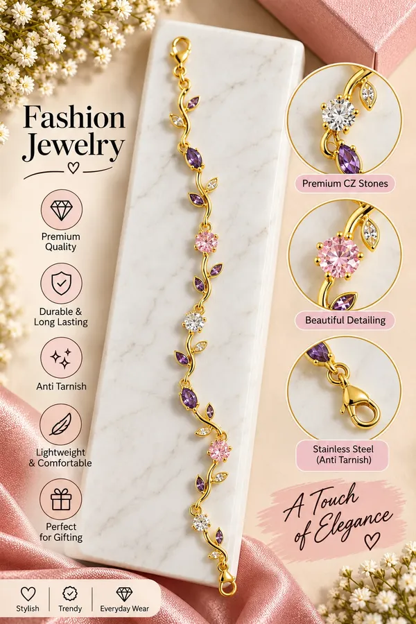 Elegant_Gold_Tone_Purple_And_Pink_Crystal_Leaf_Vine_Bracelet_For_Women_With_Sparkling_Gemstone_Accents_Floral_Inspired_Adjustable_Fashion_Jewellery_For_Party_Wedding_Festive_And_Everyday_Wear