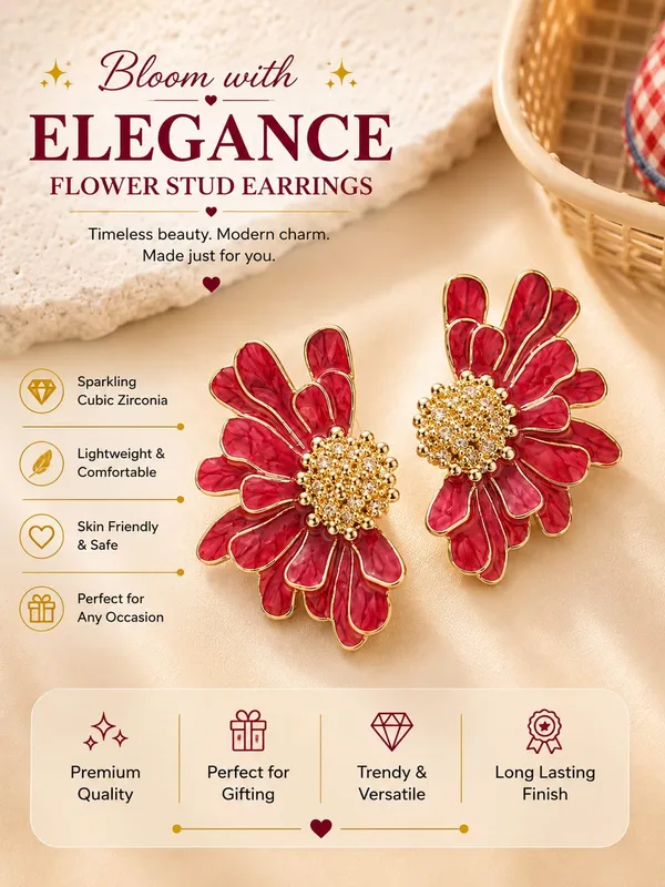Elegant_Maroon_Floral_Statement_Stud_Earrings_For_Women_And_Girls_Gold_Tone_Layered_Flower_Earrings_With_Intricate_Beaded_Center_And_Rich_Maroon_Enamel_Finish_Stylish_Jewellery_For_Party_Wedding_Festive_And_Everyday_Wear