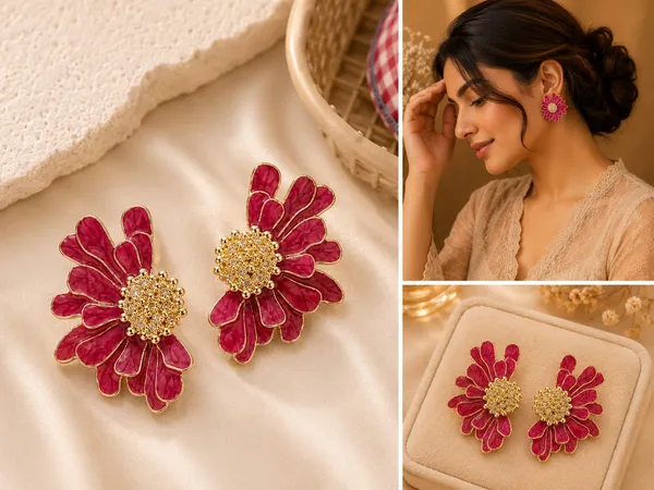 Elegant_Maroon_Floral_Statement_Stud_Earrings_For_Women_And_Girls_Gold_Tone_Layered_Flower_Earrings_With_Intricate_Beaded_Center_And_Rich_Maroon_Enamel_Finish_Stylish_Jewellery_For_Party_Wedding_Festive_And_Everyday_Wear