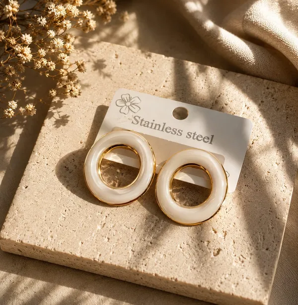 Elegant_White_Enamel_Round_Hoop_Stud_Earrings_For_Women_Gold_Tone_Minimalist_Open_Circle_Design_Stylish_Fashion_Jewellery_For_Office_Party_Festive_And_Everyday_Wear