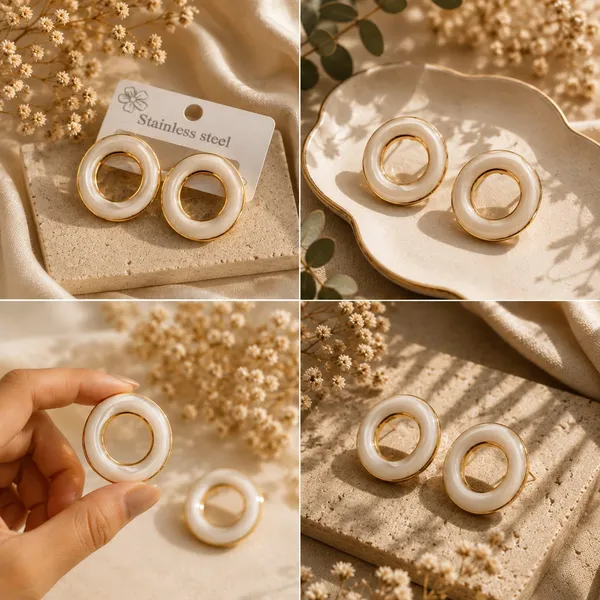 Elegant_White_Enamel_Round_Hoop_Stud_Earrings_For_Women_Gold_Tone_Minimalist_Open_Circle_Design_Stylish_Fashion_Jewellery_For_Office_Party_Festive_And_Everyday_Wear