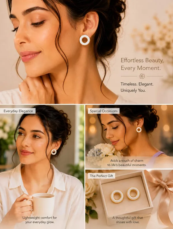 Elegant_White_Enamel_Round_Hoop_Stud_Earrings_For_Women_Gold_Tone_Minimalist_Open_Circle_Design_Stylish_Fashion_Jewellery_For_Office_Party_Festive_And_Everyday_Wear