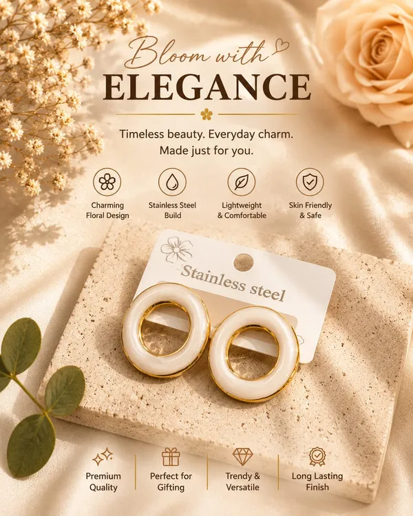 Elegant_White_Enamel_Round_Hoop_Stud_Earrings_For_Women_Gold_Tone_Minimalist_Open_Circle_Design_Stylish_Fashion_Jewellery_For_Office_Party_Festive_And_Everyday_Wear