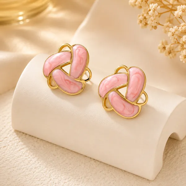 Elegant_Pink_Enamel_Floral_Stud_Earrings_For_Women_Gold_Tone_Geometric_Flower_Design_Earrings_Trendy_Fashion_Jewellery_For_Party_Office_Festive_And_Everyday_Wear