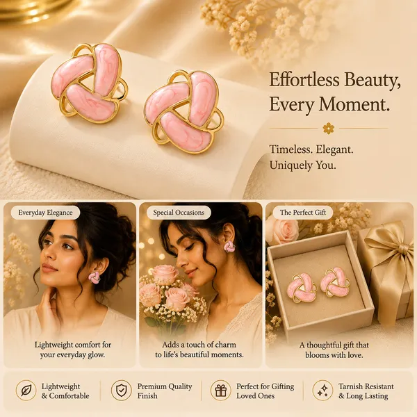 Elegant_Pink_Enamel_Floral_Stud_Earrings_For_Women_Gold_Tone_Geometric_Flower_Design_Earrings_Trendy_Fashion_Jewellery_For_Party_Office_Festive_And_Everyday_Wear