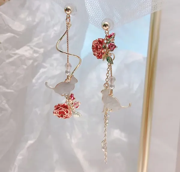 Elegant_Rose_Floral_Asymmetrical_Long_Drop_Earrings_For_Women_Gold_Tone_Pearl_Beaded_Statement_Jewellery_For_Party_Wedding_Festive_And_Romantic_Looks