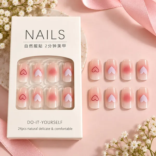 24_Pcs_Pink_Heart_Press_On_Nails_For_Women_Glossy_Nude_Pink_Artificial_Nails_With_Romantic_Heart_Designs_Reusable_Diy_Manicure_Set_For_Party_Date_Wedding_And_Everyday_Wear