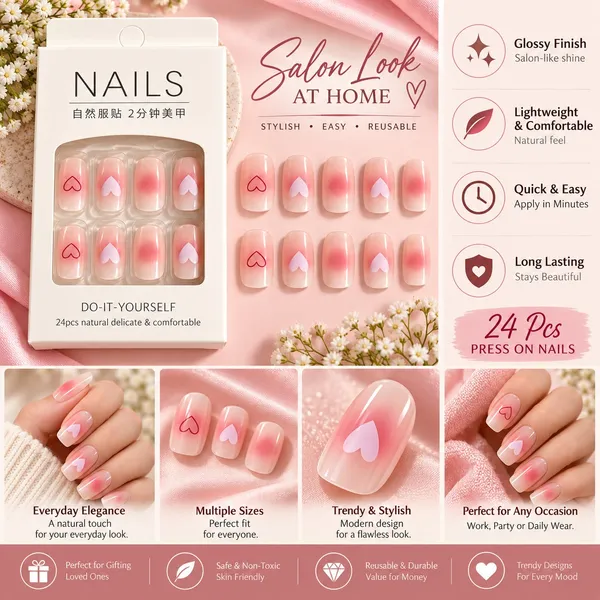 24_Pcs_Pink_Heart_Press_On_Nails_For_Women_Glossy_Nude_Pink_Artificial_Nails_With_Romantic_Heart_Designs_Reusable_Diy_Manicure_Set_For_Party_Date_Wedding_And_Everyday_Wear