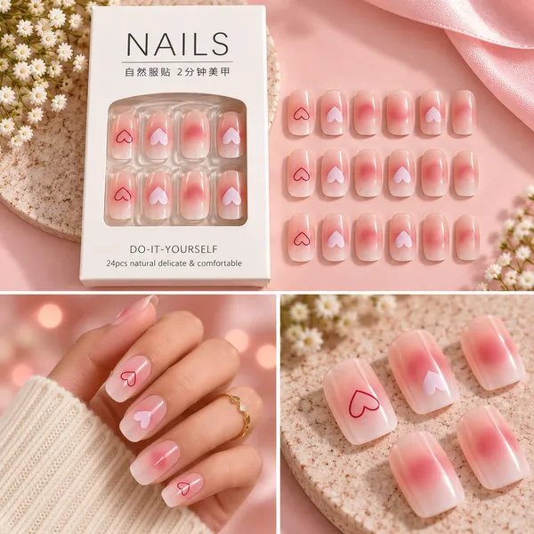 24_Pcs_Pink_Heart_Press_On_Nails_For_Women_Glossy_Nude_Pink_Artificial_Nails_With_Romantic_Heart_Designs_Reusable_Diy_Manicure_Set_For_Party_Date_Wedding_And_Everyday_Wear