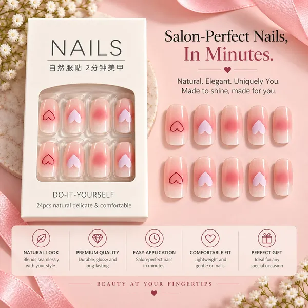 24_Pcs_Pink_Heart_Press_On_Nails_For_Women_Glossy_Nude_Pink_Artificial_Nails_With_Romantic_Heart_Designs_Reusable_Diy_Manicure_Set_For_Party_Date_Wedding_And_Everyday_Wear