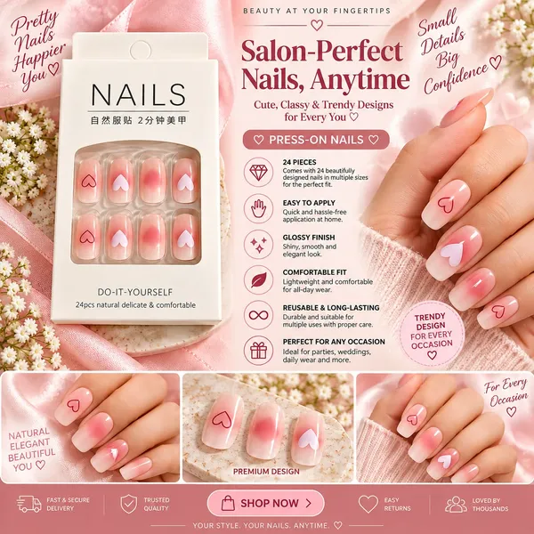 24_Pcs_Pink_Heart_Press_On_Nails_For_Women_Glossy_Nude_Pink_Artificial_Nails_With_Romantic_Heart_Designs_Reusable_Diy_Manicure_Set_For_Party_Date_Wedding_And_Everyday_Wear