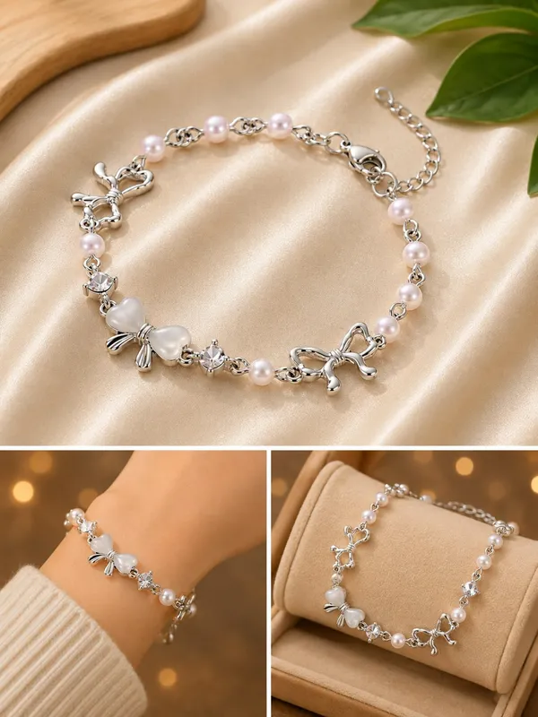 Elegant_Silver_Tone_Butterfly_Pearl_Bracelet_For_Women_With_White_Heart_Charms_Lustrous_Pearl_Beads_Sparkling_Crystal_Accents_And_Adjustable_Chain_Delicate_Fashion_Jewellery_For_Party_Casual_Festive_And_Everyday_Wear