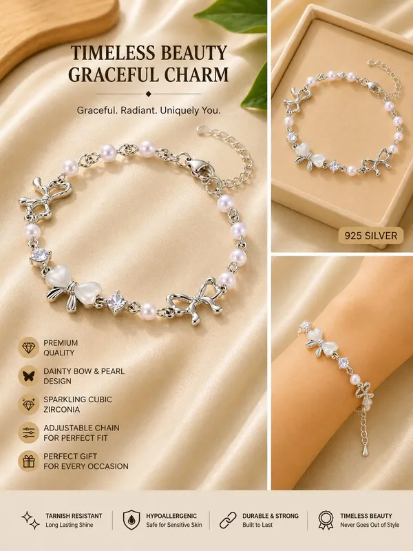 Elegant_Silver_Tone_Butterfly_Pearl_Bracelet_For_Women_With_White_Heart_Charms_Lustrous_Pearl_Beads_Sparkling_Crystal_Accents_And_Adjustable_Chain_Delicate_Fashion_Jewellery_For_Party_Casual_Festive_And_Everyday_Wear
